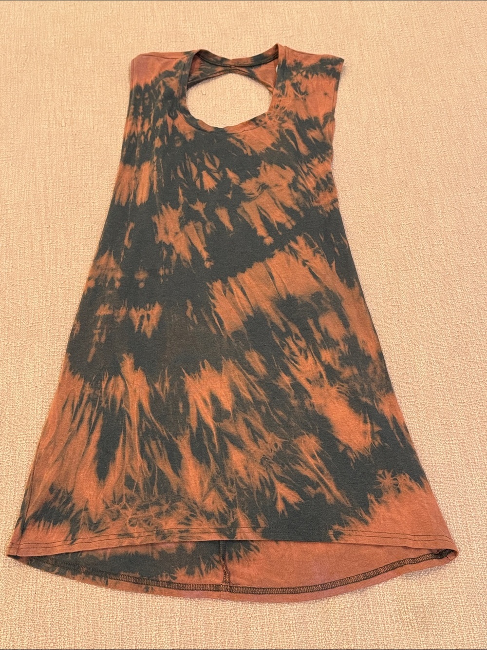 Reverse tie-dye bamboo organic cotton sleeveless Mini Dress Black & Burnt Orange